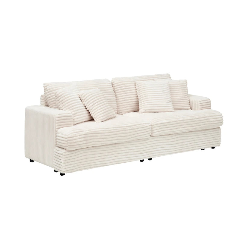 79.3 Corduroy 3-seater Sofa with Toss Pillows and Spring Cushion-6