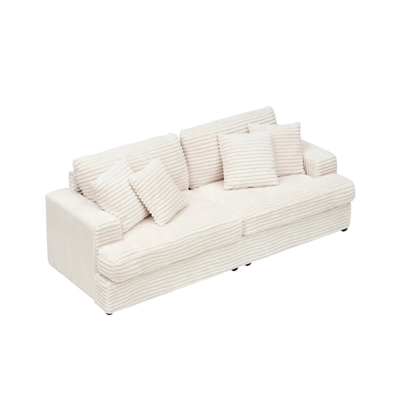 79.3 Corduroy 3-seater Sofa with Toss Pillows and Spring Cushion-7