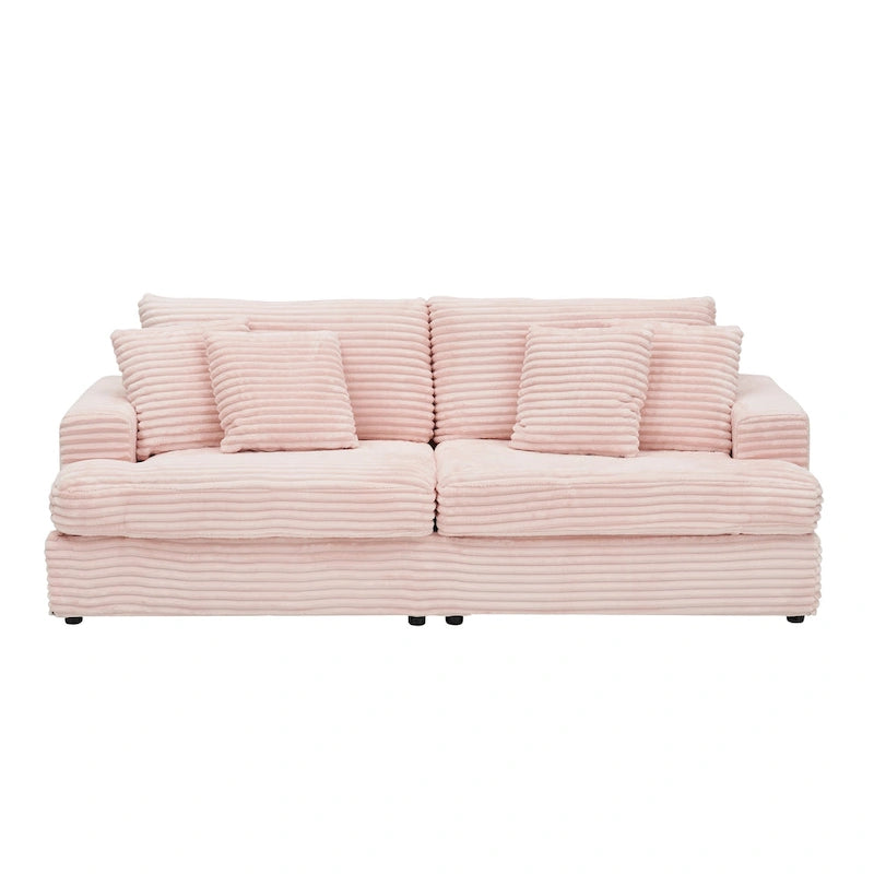 79.3 Corduroy 3-seater Sofa with Toss Pillows and Spring Cushion-14