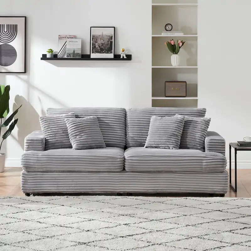 79.3 Corduroy 3-seater Sofa with Toss Pillows and Spring Cushion-18