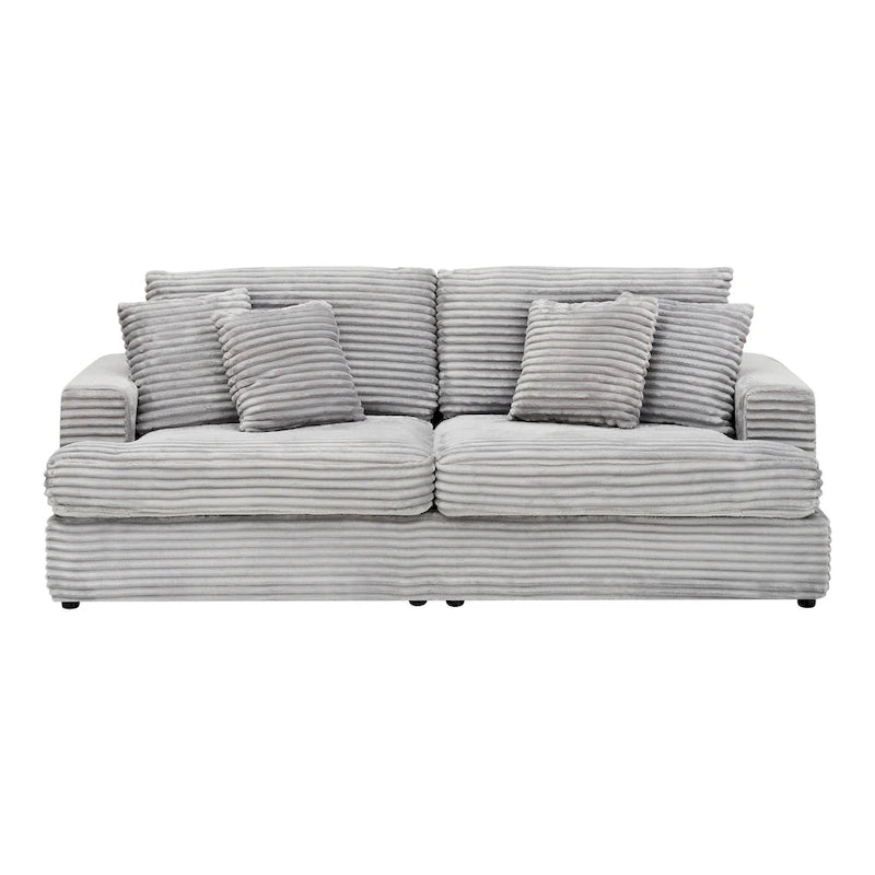 79.3 Corduroy 3-seater Sofa with Toss Pillows and Spring Cushion-22