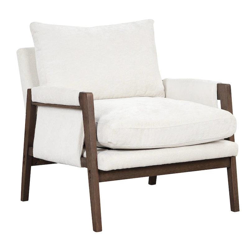 White Velvet Armchair with Rubberwood Frame