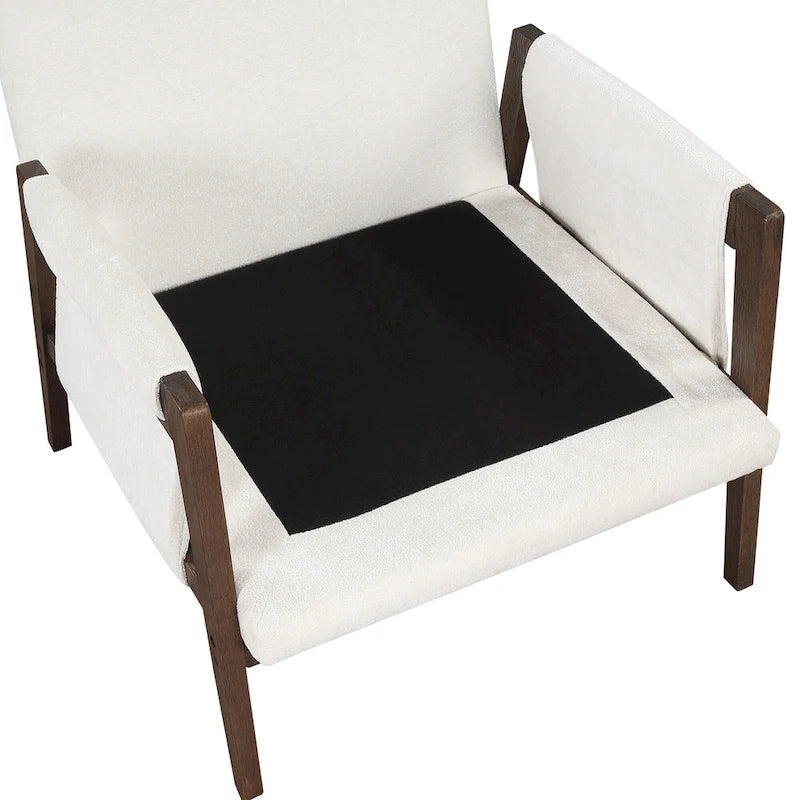 White Velvet Armchair with Rubberwood Frame