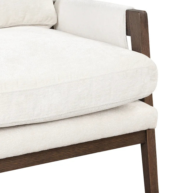 White Velvet Armchair with Rubberwood Frame-5