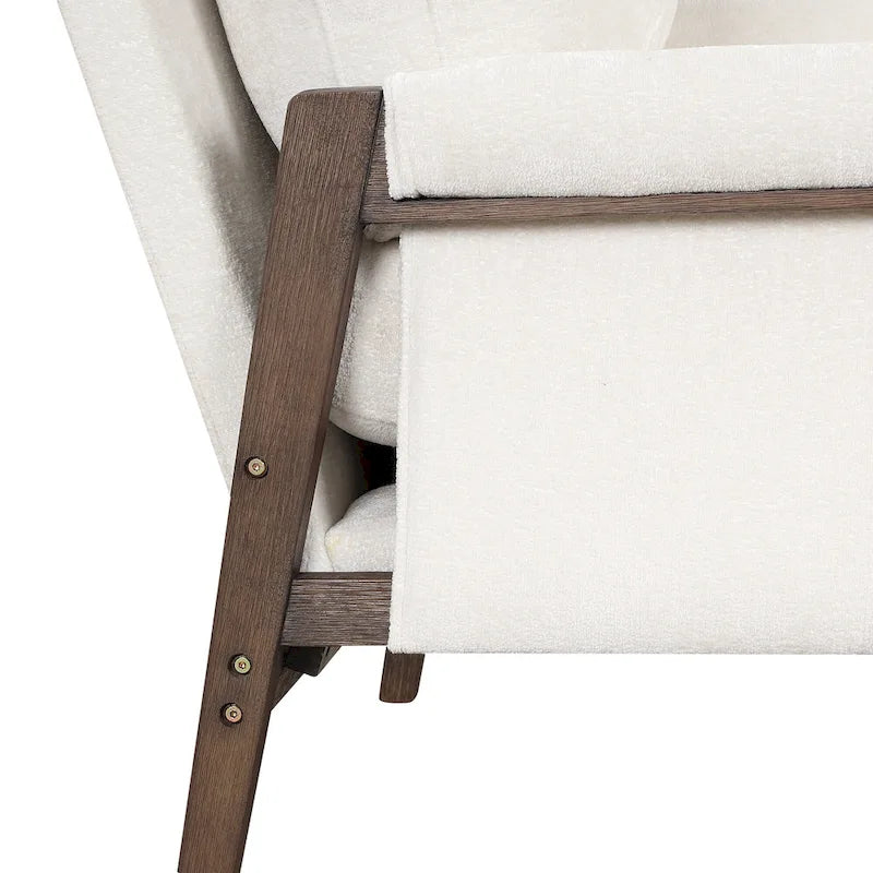 White Velvet Armchair with Rubberwood Frame-6