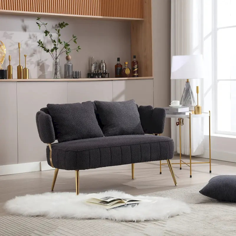 Modern Upholstered Armsofa Tufted Sofa with Metal Frame-12