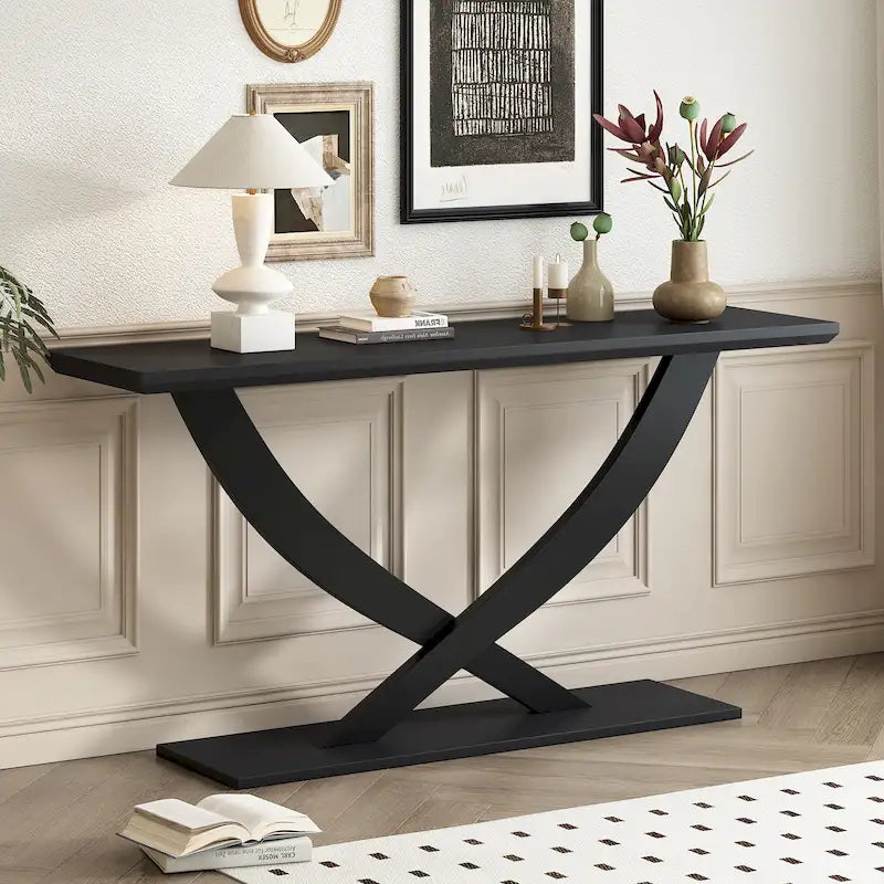 Rustic Console Table with Cross-Leg Design - 57 Inch-21