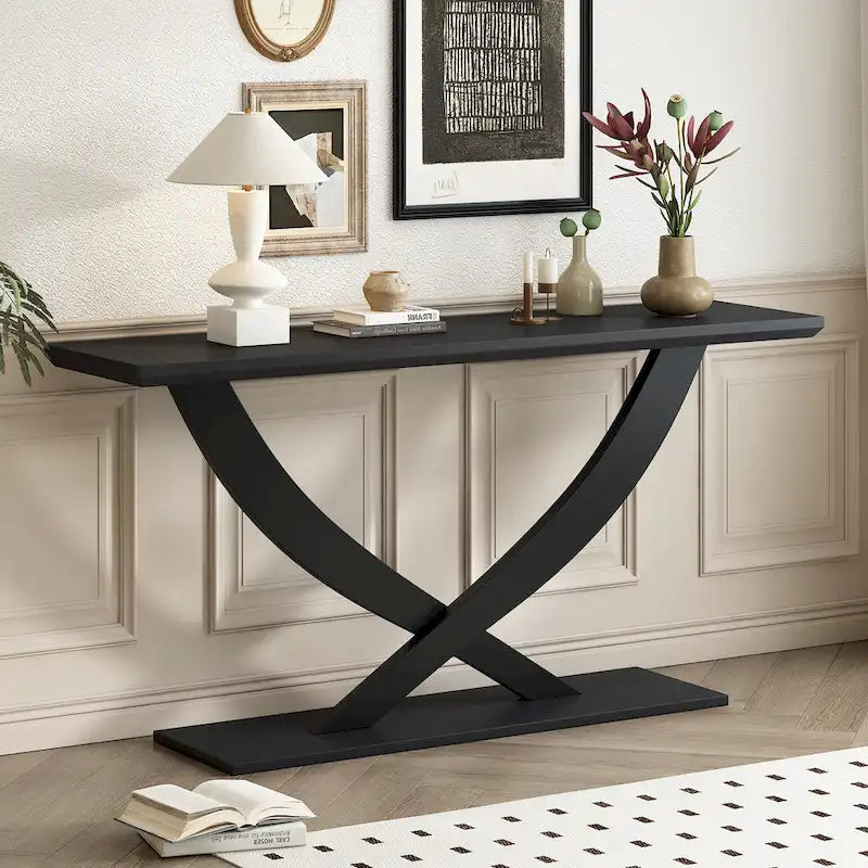Rustic Console Table with Cross-Leg Design - 57 Inch
