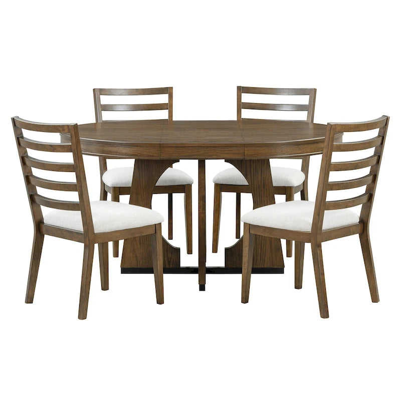 5 Piece Extendable Dining Table Set Retro Round Dining Table and Chair Sets with Geometric Design for Kitchen Dining Room-6