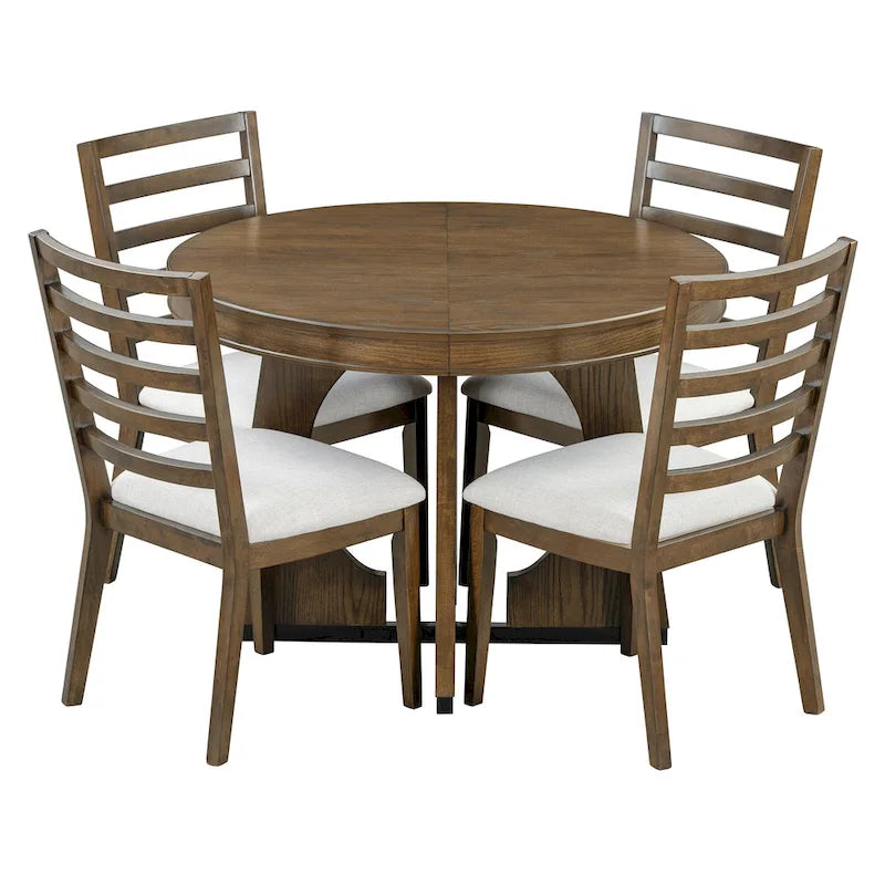 5 Piece Extendable Dining Table Set Retro Round Dining Table and Chair Sets with Geometric Design for Kitchen Dining Room-11
