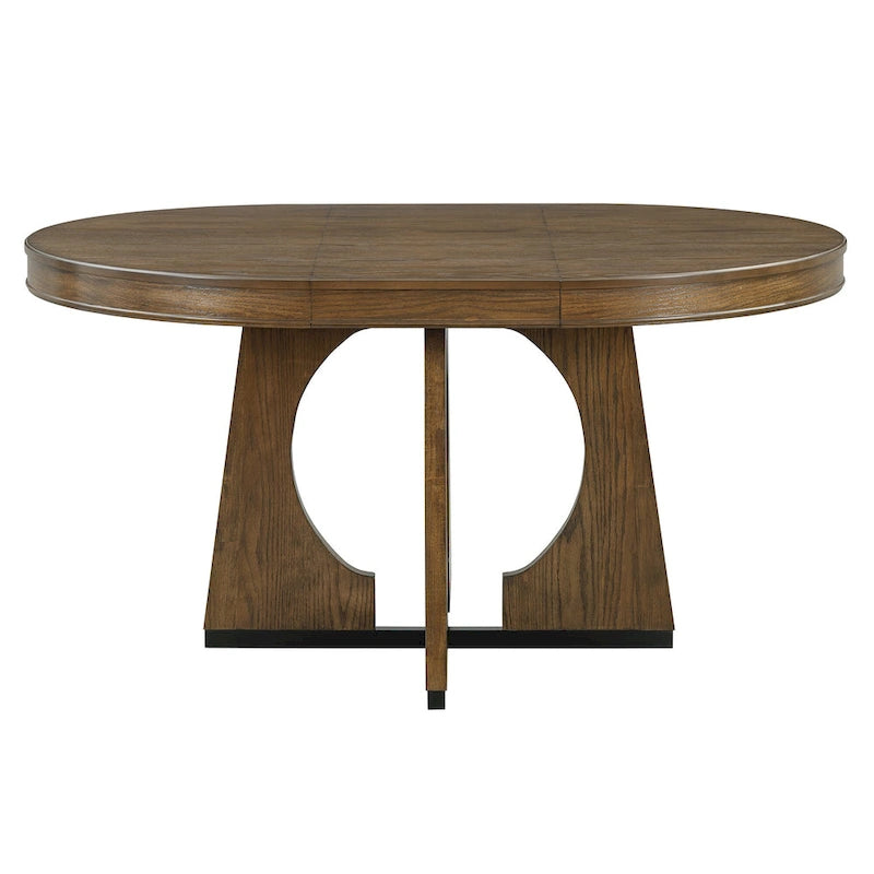 5 Piece Extendable Dining Table Set Retro Round Dining Table and Chair Sets with Geometric Design for Kitchen Dining Room-12