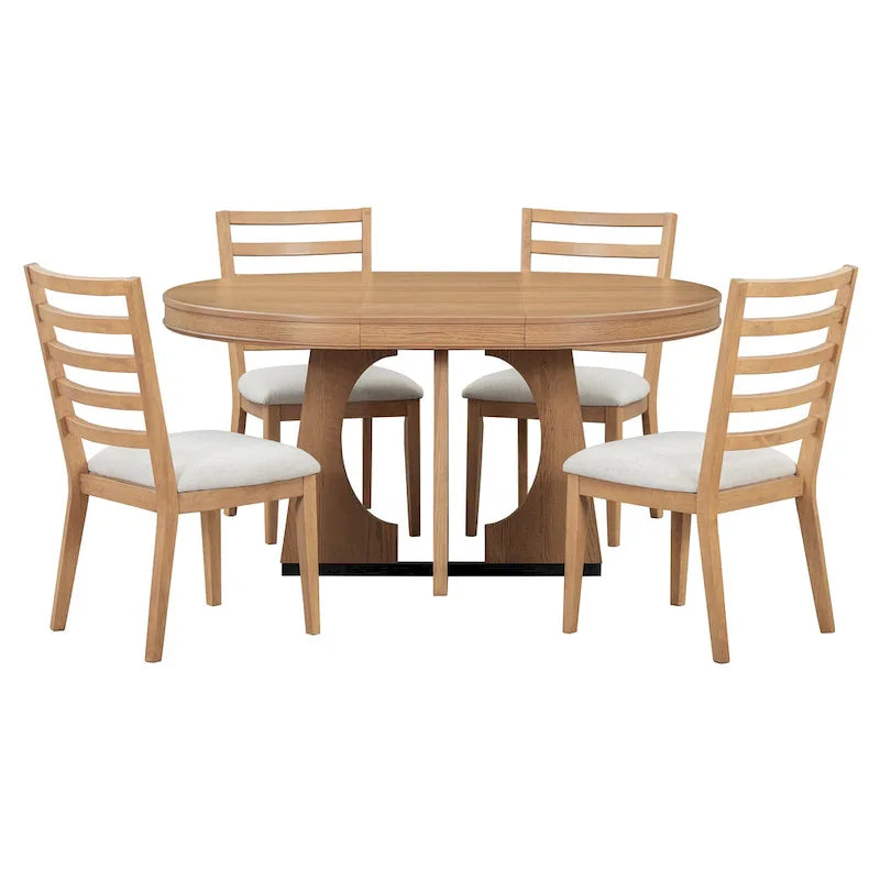 5 Piece Extendable Dining Table Set Retro Round Dining Table and Chair Sets with Geometric Design for Kitchen Dining Room-19
