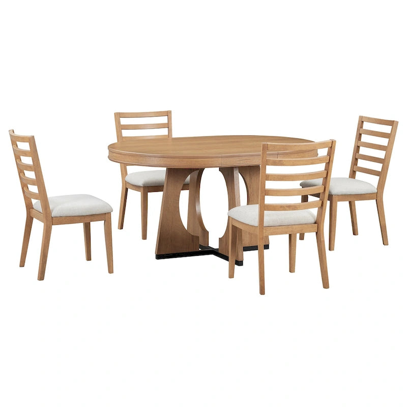 5 Piece Extendable Dining Table Set Retro Round Dining Table and Chair Sets with Geometric Design for Kitchen Dining Room-22
