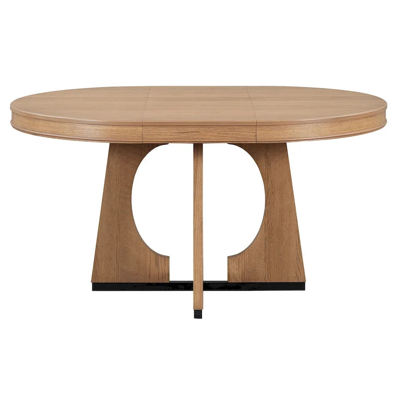 5 Piece Extendable Dining Table Set Retro Round Dining Table and Chair Sets with Geometric Design for Kitchen Dining Room-24