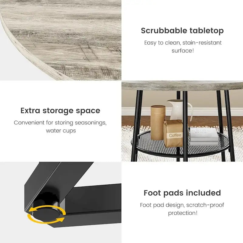 Round Kitchen Dining Table with Storage Rack - N/A-3