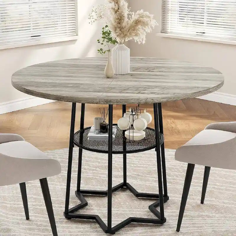 Round Kitchen Dining Table with Storage Rack - N/A-5