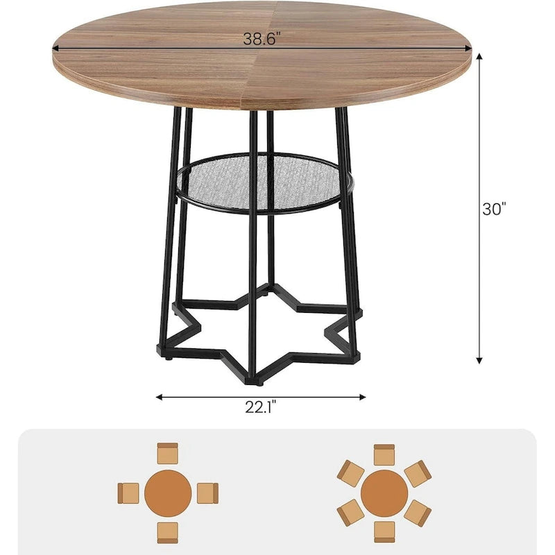Round Kitchen Dining Table with Storage Rack - N/A-7