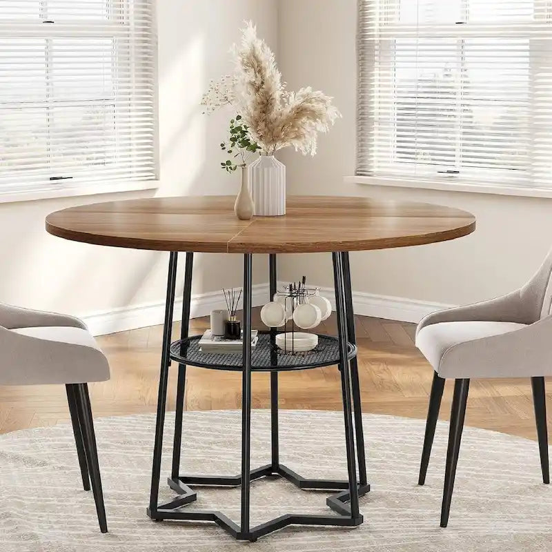 Round Kitchen Dining Table with Storage Rack - N/A-9