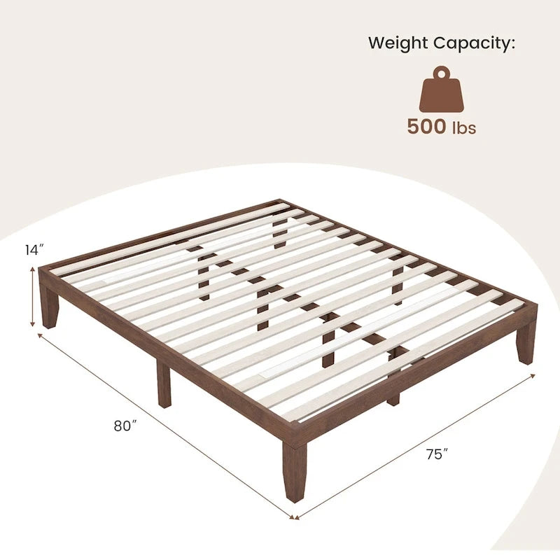 King Size 14 Wooden Bed Frame Mattress Platform Wood Slats