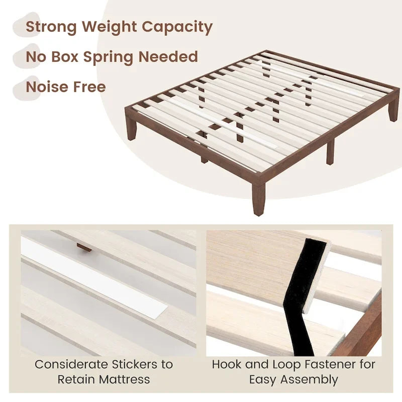 King Size 14 Wooden Bed Frame Mattress Platform Wood Slats