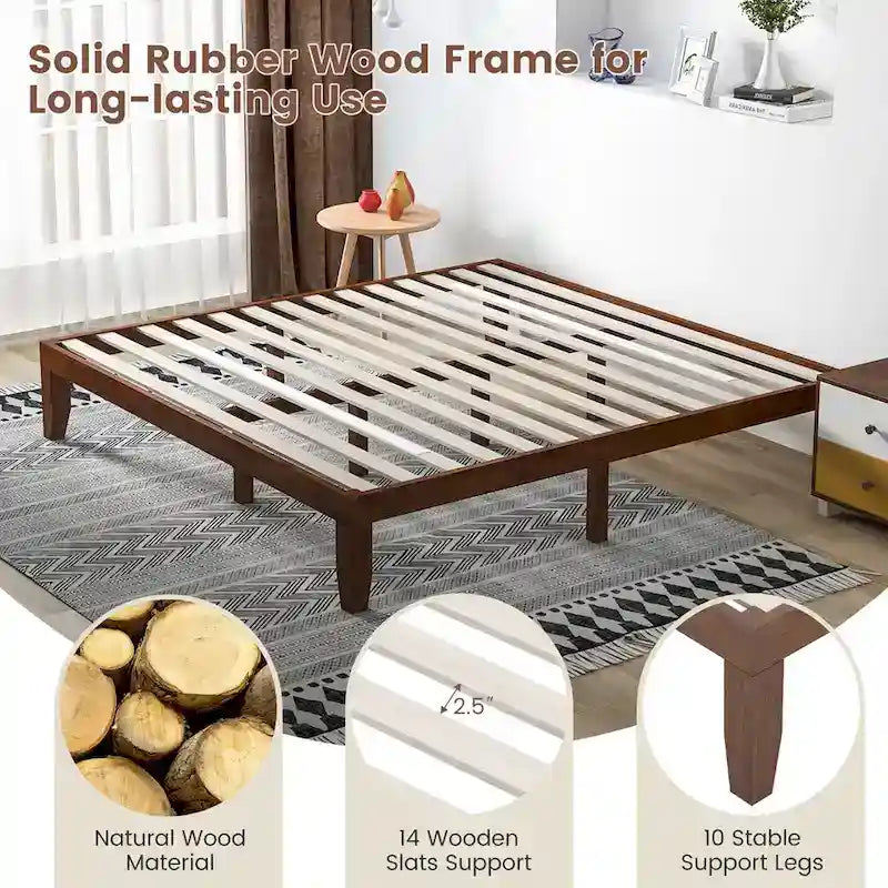 King Size 14 Wooden Bed Frame Mattress Platform Wood Slats