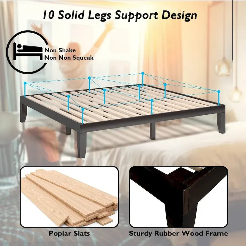 King Size 14 Wooden Bed Frame Mattress Platform Wood Slats