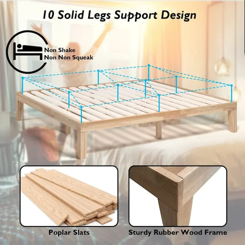 King Size 14 Wooden Bed Frame Mattress Platform Wood Slats