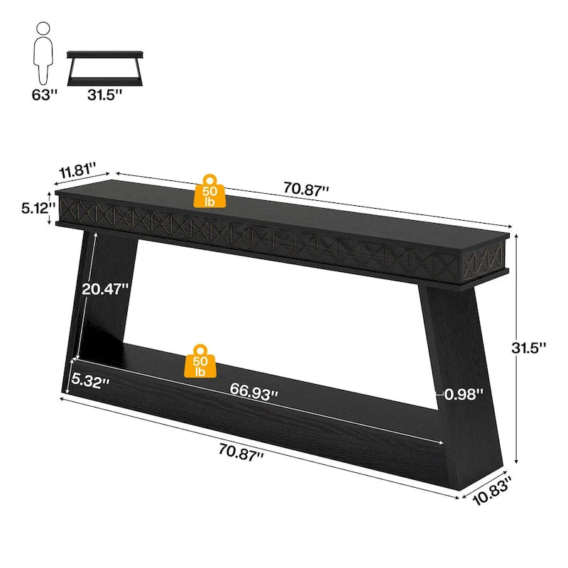 Vintage Brown 2-Tier Console Table - 70.87" Long Narrow Entryway Table