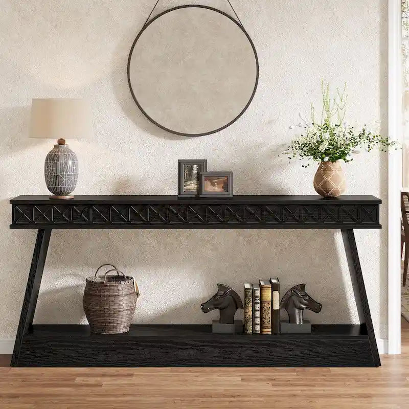 Vintage Brown 2-Tier Console Table - 70.87" Long Narrow Entryway Table