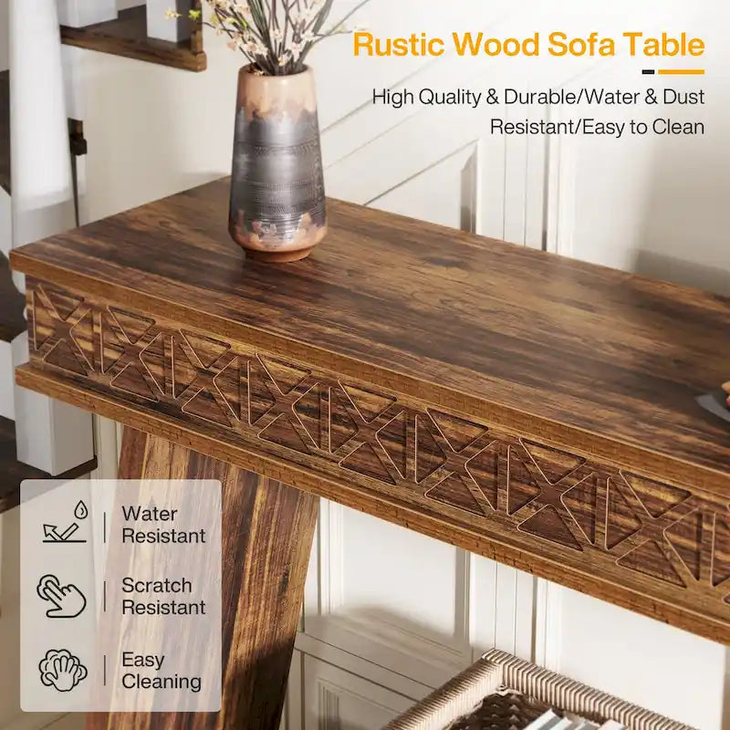 Vintage Brown 2-Tier Console Table - 70.87" Long Narrow Entryway Table