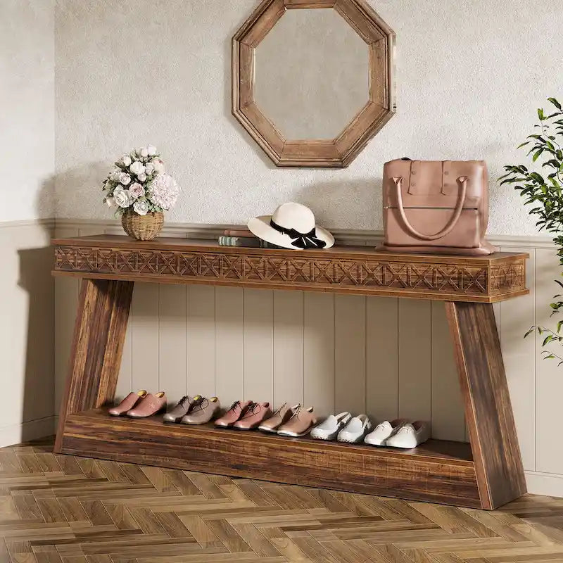 Vintage Brown 2-Tier Console Table - 70.87" Long Narrow Entryway Table