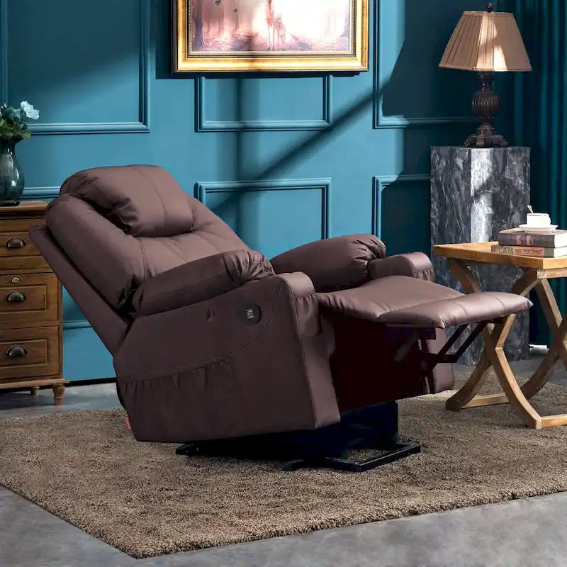Brown Leather Power Lift Recliner with Massage and Heat