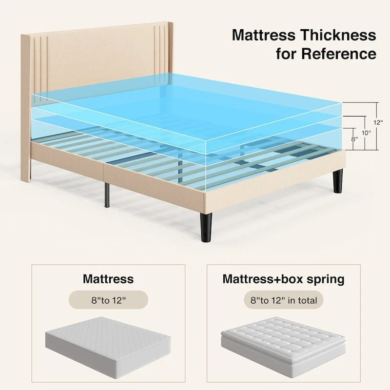 Twin/Full/Queen/King Bed Frame with Wingback Headboard, Upholstered Platform Bed-11