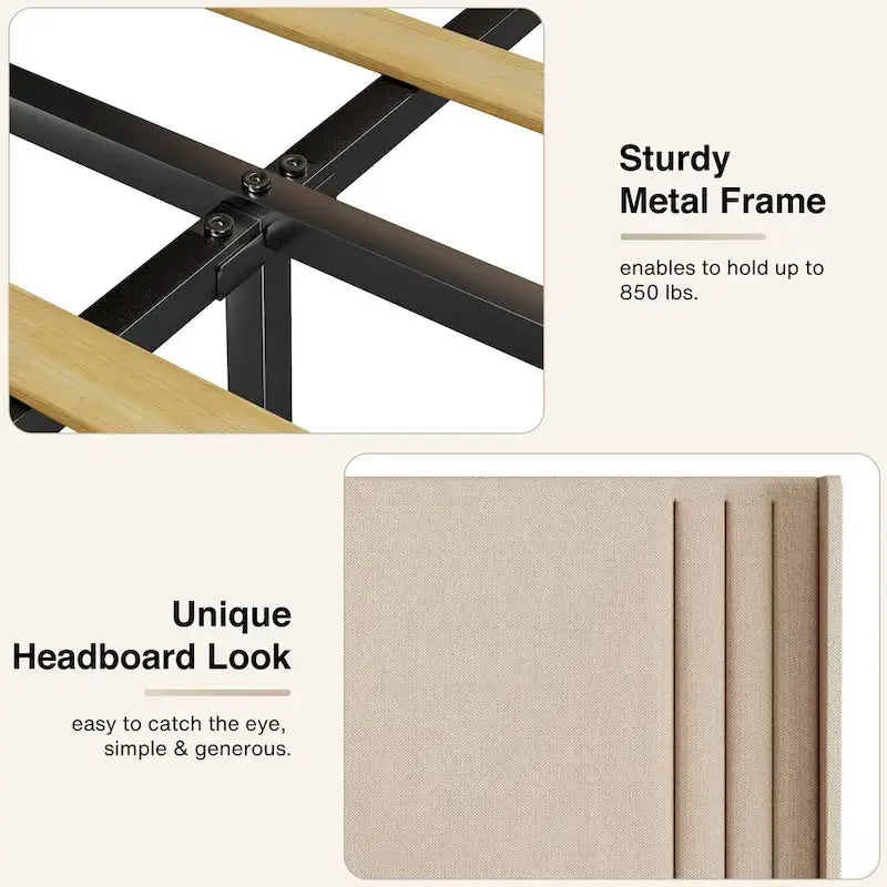 Twin/Full/Queen/King Bed Frame with Wingback Headboard, Upholstered Platform Bed-15