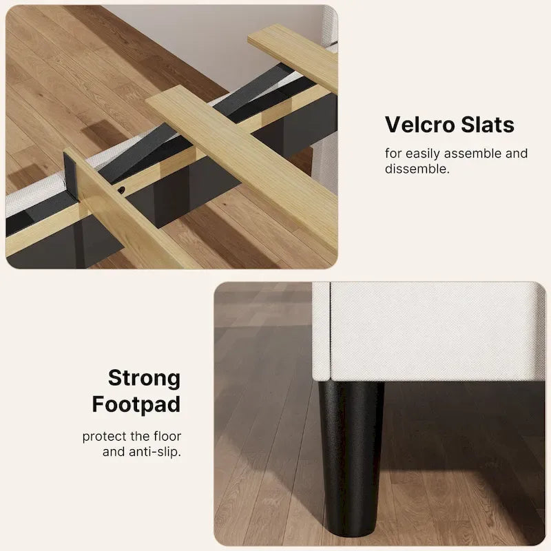 Twin/Full/Queen/King Bed Frame with Wingback Headboard, Upholstered Platform Bed-22