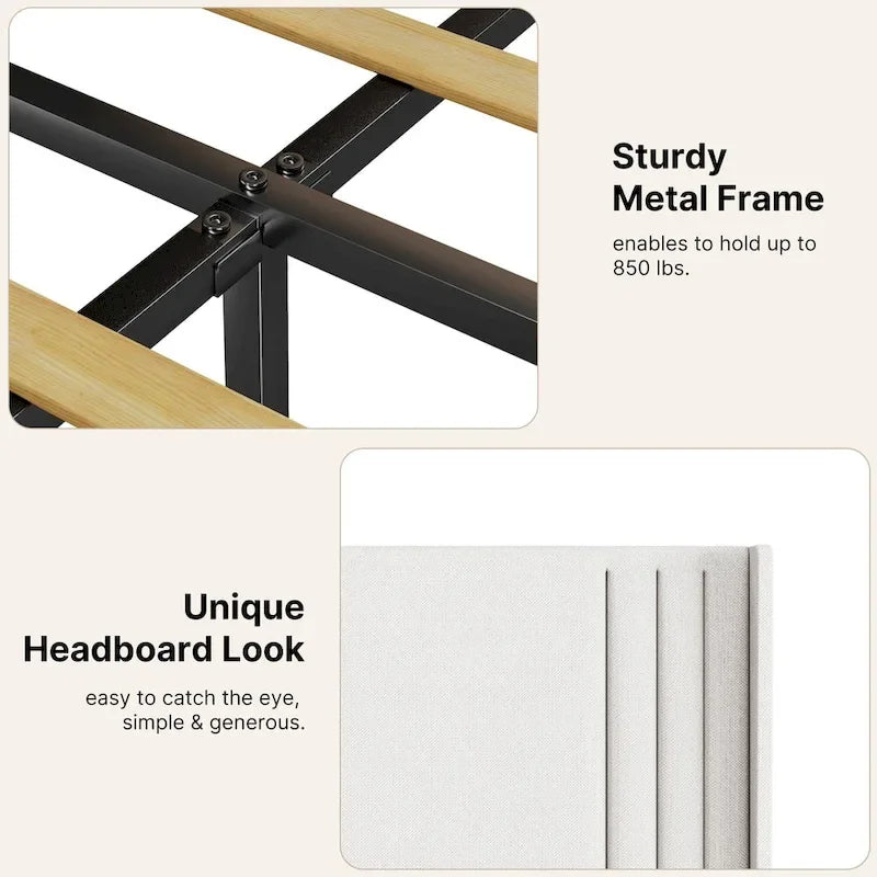 Twin/Full/Queen/King Bed Frame with Wingback Headboard, Upholstered Platform Bed-23