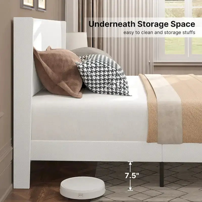 Twin/Full/Queen/King Bed Frame with Wingback Headboard, Upholstered Platform Bed-24