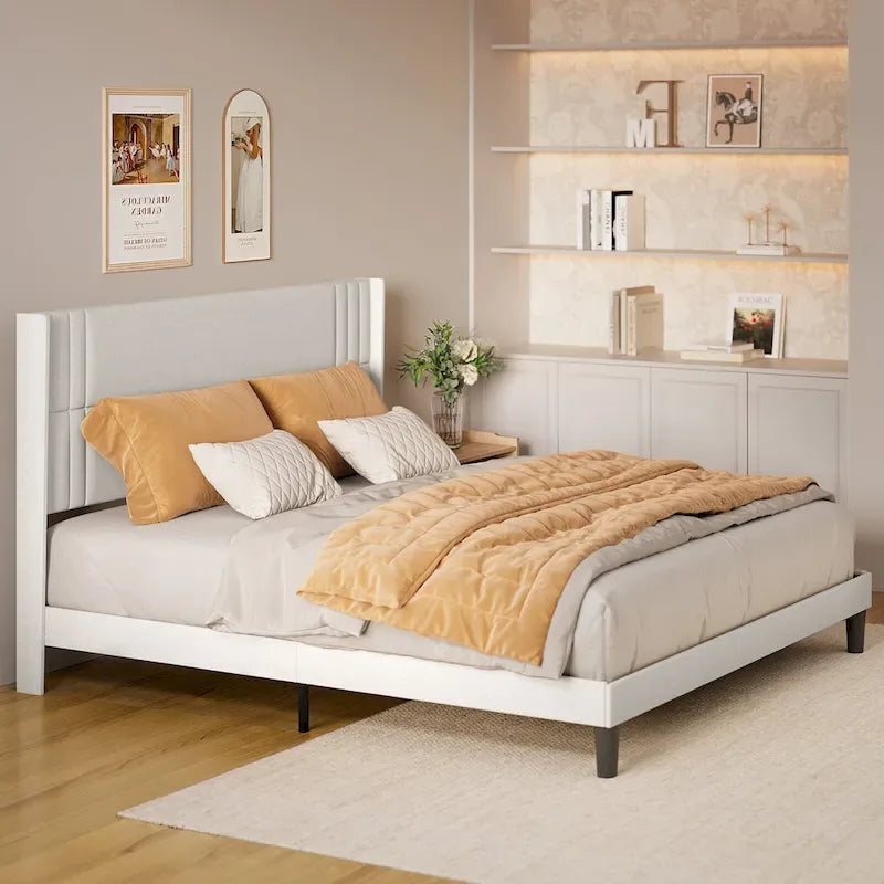 Twin/Full/Queen/King Bed Frame with Wingback Headboard, Upholstered Platform Bed-31