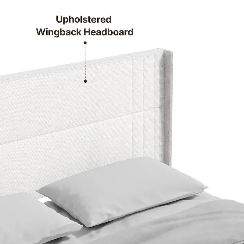 Twin/Full/Queen/King Bed Frame with Wingback Headboard, Upholstered Platform Bed-32