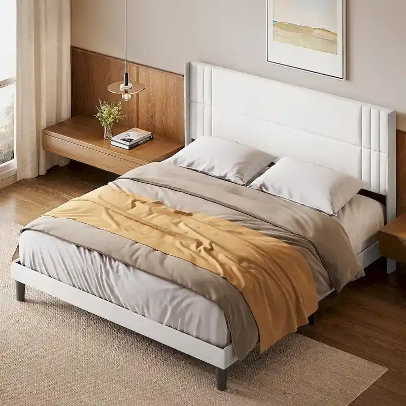 Twin/Full/Queen/King Bed Frame with Wingback Headboard, Upholstered Platform Bed-33