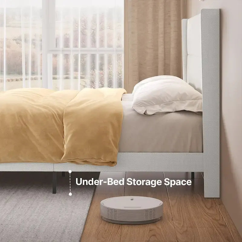 Twin/Full/Queen/King Bed Frame with Wingback Headboard, Upholstered Platform Bed-35