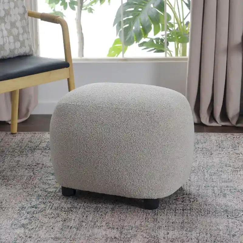 Beige Boucle Round Ottoman Footstool 23" Wide-34