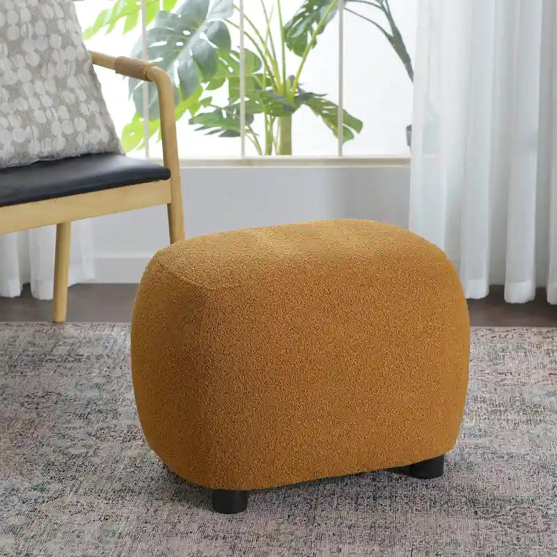 Beige Boucle Round Ottoman Footstool 23" Wide-35