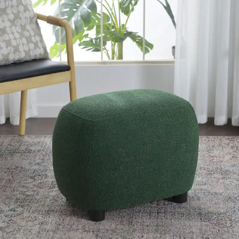 Beige Boucle Round Ottoman Footstool 23" Wide-36