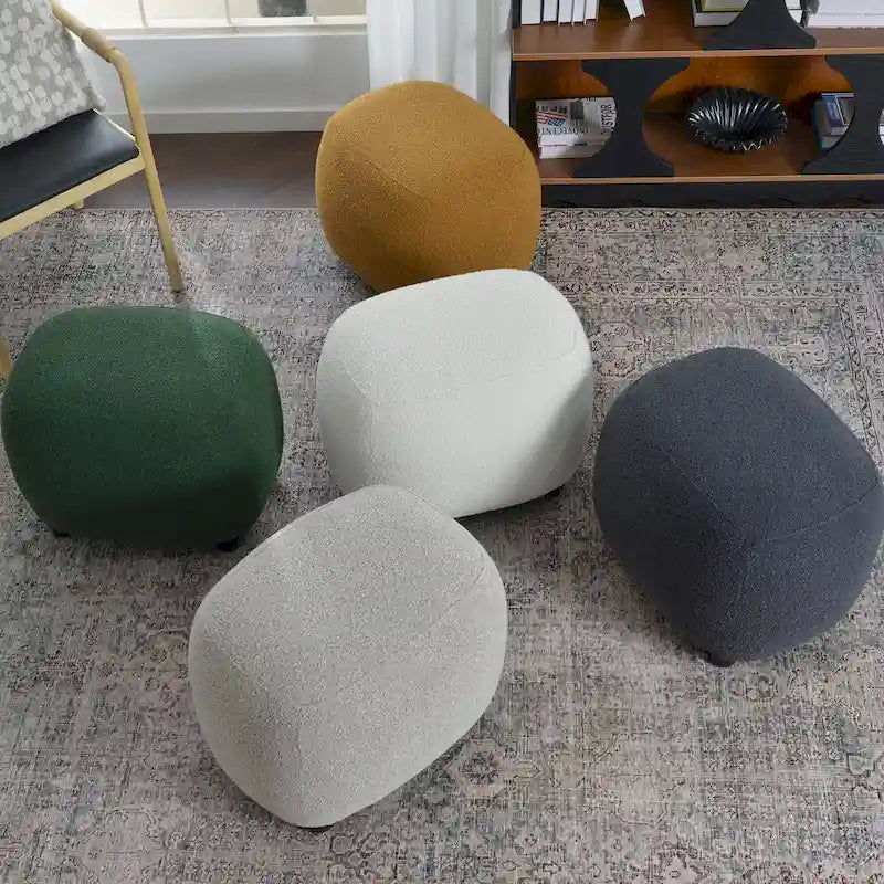 Beige Boucle Round Ottoman Footstool 23" Wide-3