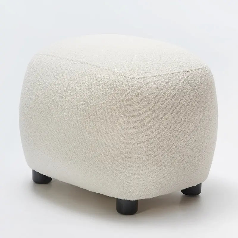 Beige Boucle Round Ottoman Footstool 23" Wide-4
