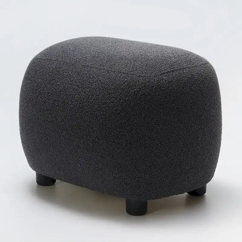 Beige Boucle Round Ottoman Footstool 23" Wide-7