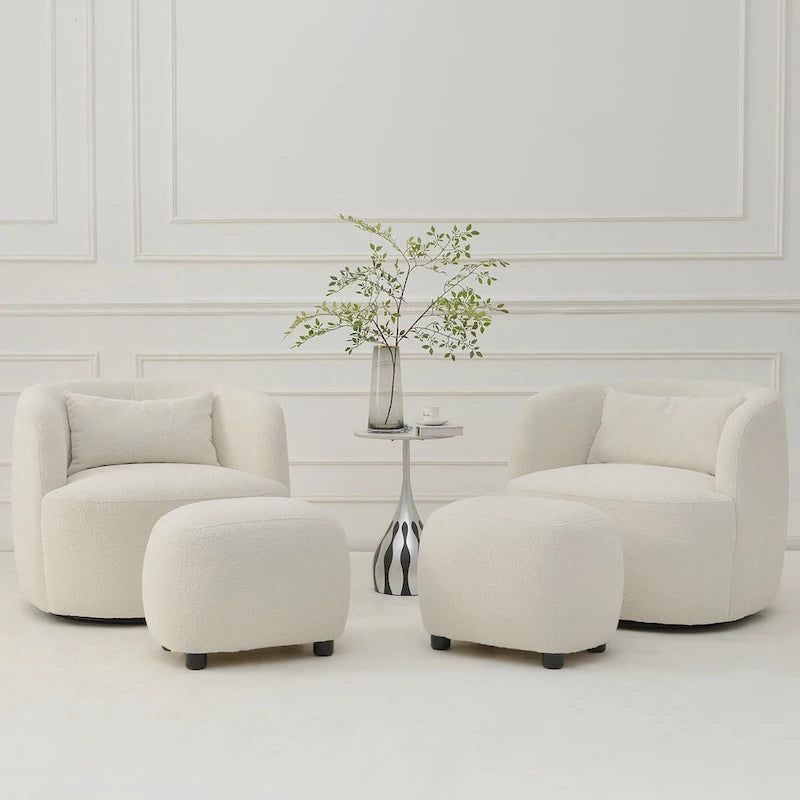 Beige Boucle Round Ottoman Footstool 23" Wide-9