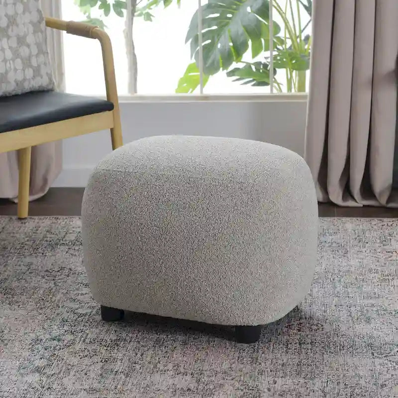 Beige Boucle Round Ottoman Footstool 23" Wide-10