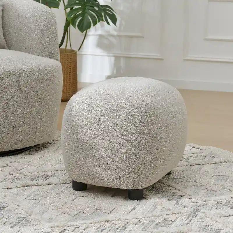 Beige Boucle Round Ottoman Footstool 23" Wide-14